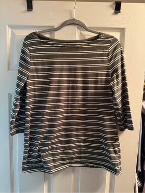 Merona Green and White Striped Long Sleeve Tee